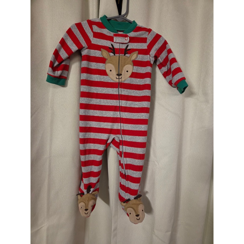 Just One You Carters Baby Boy Reindeer Fleece Footed Pajamas Red Grey 9 Months
